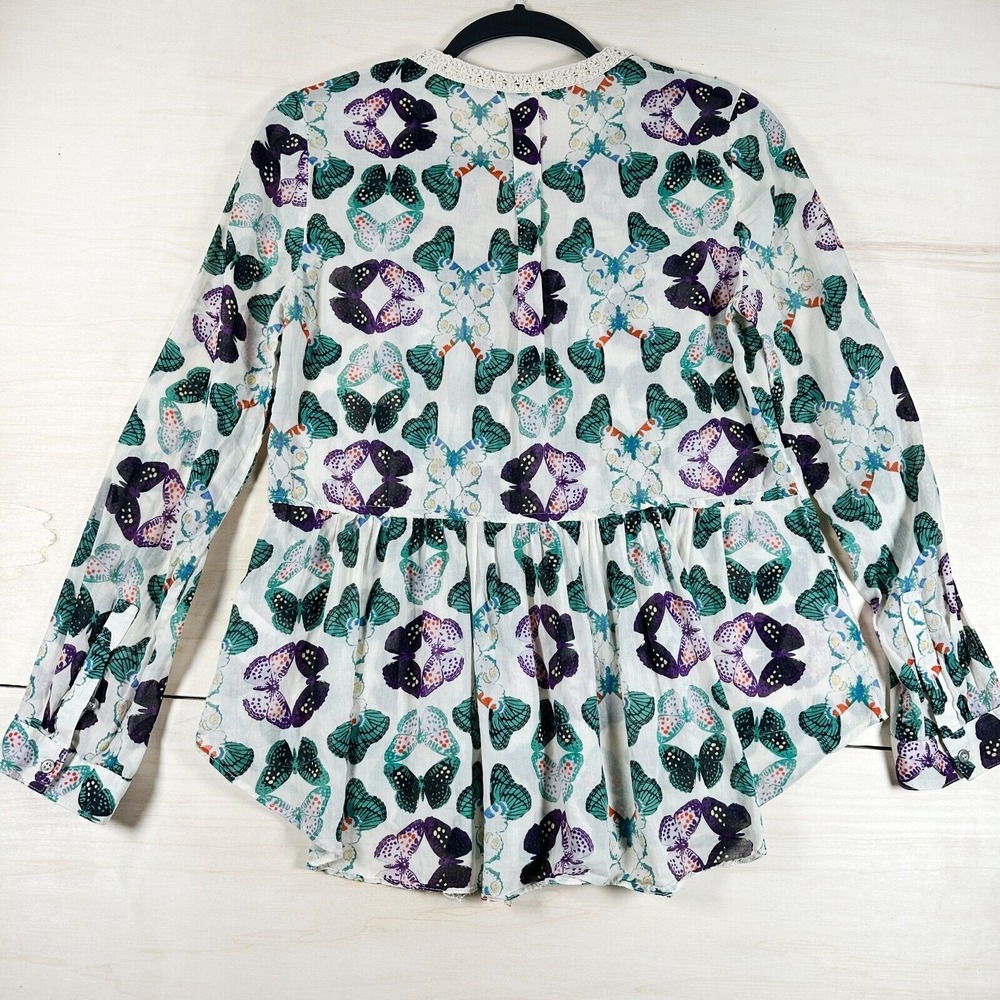 Maeve Butterfly Print Blouse - Cream and Green - Picture 6 of 9